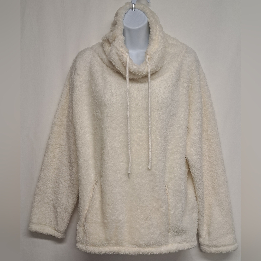 Roma Concept By Rosee L Ivory Fuzzy Cowlneck Sweater Elastic Waist Long Sleeve
